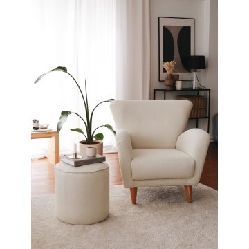 Atelier Del Sofa Wing Chair | 100% Houten Frame | Teddystof | Wit