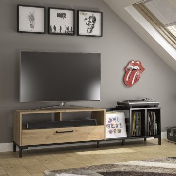 Tv-meubel Arish 190cm, 1 lade - eik decor/zwart