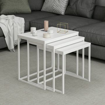 Woody Fashion Nesting Table Set - 3-Delig | Melamine Gecoat | Metalen Frame | Wit