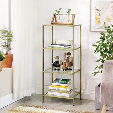 Golden 4-Tier Glass Bathroom Storage Shelf: Eenvoudig en stabiel