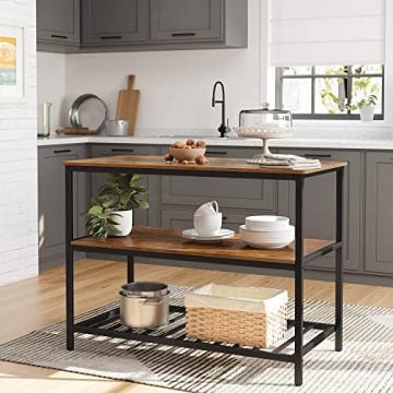 Rustiek bruin keukeneiland, groot werkblad, stabiele stalen structuur - 120 x 60 cm