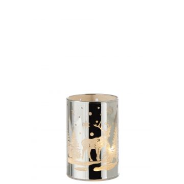 Decoratie cilinder led glas winter zilver small