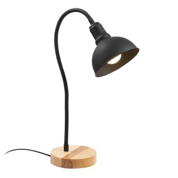 Strakke Moderne Tafellamp | Metalen Lamp | Houten Lampvoet | 52 cm Hoogte