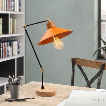 Strakke en eigentijdse tafellamp | Metalen frame | Oranje | 24cm Diameter | 52cm Hoogte