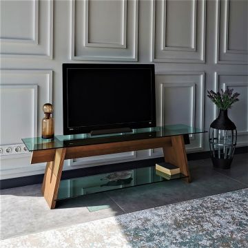 Locelso TV-meubel | 100% Gehard Glas | Frame van Pijnboomhout