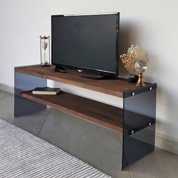 Locelso TV-meubel | 100% grenenhout | Gehard glas | Notenhout