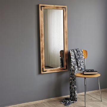 Locelso Spiegel | 100% Pijnboomhout | Wandmontage | Verstelbaar | Walnoot