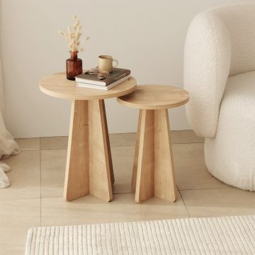 Woody Fashion Nesting Table Set | 100% Melamine Gecoat | Saffier Eik".