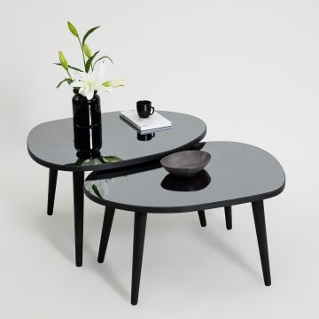 Woody Fashion Nesting Table Set - 100% gehard glas en melamine coating | Black Fume".