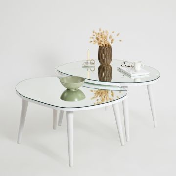 2-Delige Woody Fashion Nesting Table Set | 100% Gehard Glas | Melamine Gecoat Bord | Wit