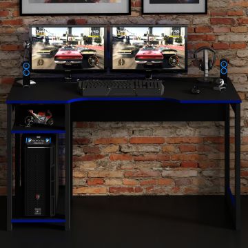 Gaming bureau Vanos 136cm - zwart/blauw