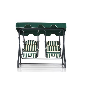Dubbele tuinschommelstoel - Woody Fashion - metalen frame, gemakkelijk te reinigen polyester stof - Wit Groen Zwart