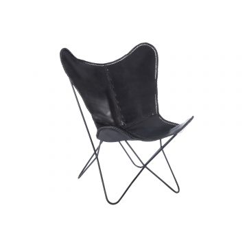 Lounge stoel leder/metaal zwart