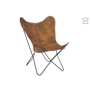 Lounge stoel leder/metaal cognac