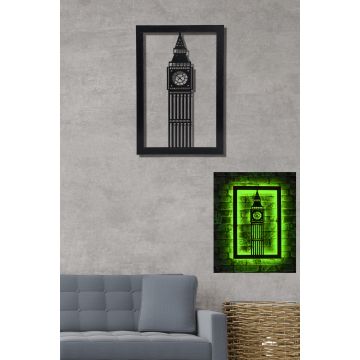 Brandhout Decoratieve LED Verlichting | Zwart MDF Voet | Groen | 60x31cm