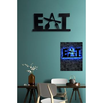 Brandhout LED Verlichting | Zwarte Voet | Blauwe Kleur | 25 | 34x72 cm