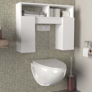 Furny Home Badkamerk- en Toiletkast | 100% Gemelamineerd Spaanplaathout van 18 mm dik | 19,5 x 76,2 x 60,8 cm | Wit