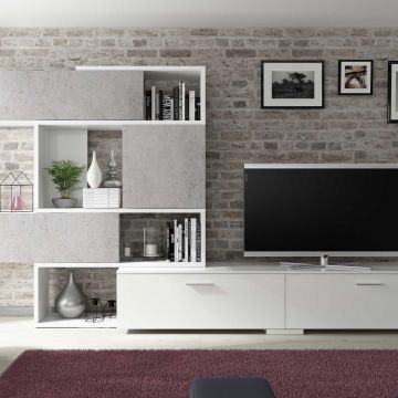Tv-meubel Verena 230cm - hoogglans wit/beton