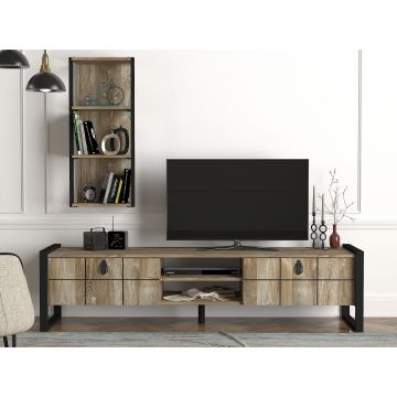Tera Home TV-meubel | 18mm Dik | Metalen Frame | Breedte: 184 | Noten Zwart