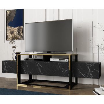 TV-meubel Melvin - zwart marmer/goud
