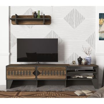 Tera Home TV-meubel | 100% Melamine Laag | 18mm Dikte | Metalen Frame | Noten Antraciet
