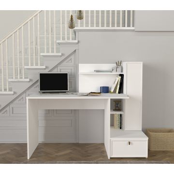 Tera Home Study Desk | 100% Melaminecoating met Spaanplaathout van 18 mm dik | 60 x 142 x 115 cm | Wit