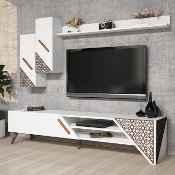 Woody Fashion TV-meubel | 100% Melamine | 18mm Dikte | 4mm CNC Reliëf | Plastic Poten | Wit