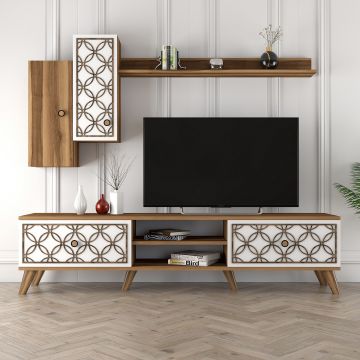 Woody Fashion TV-meubel | Melamine Laag | 18mm Dik | 180cm Breedte | Notelaar Wit