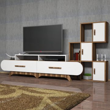 Stijlvol Woody Fashion TV-meubel - 205 cm Breedte - Notelaar Wit