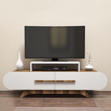 Modern TV-meubel met veel ruimte en notenhout witte afwerking