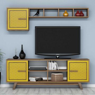 Woody Fashion TV-meubel | 100% Melamine Gecoat | 18mm Dik | 160cm Breedte | Walnoot Geel