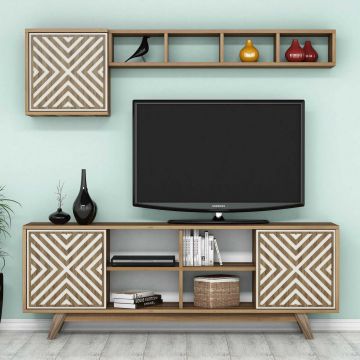 Woody Fashion TV-meubel 160cm | Melamine Gecoat | Walnoot Crème