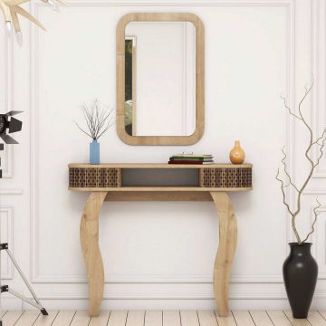 Woody Fashion Melamine Coated Dresser | 105 x 85 x 30 cm | Inclusief Spiegel | Kleur: Eik