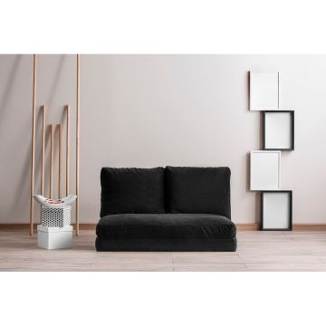 Sofa-bed met 2 zitplaatsen | Comfort en uniek ontwerp | Metalen frame | Polyestere stof | Verstelbare rugleuning met 5 niveaus | Zwart