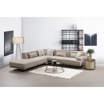 Comfortabele en stijlvolle hoekbank, beige, 302x302cm, frame van beukenhout, stof die chemisch gereinigd kan worden