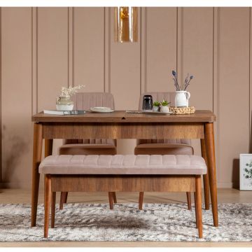 Uitschuifbare eetkamerset Woody Fashion | Eettafel, bank en stoelen | Taupe-design