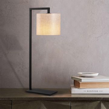 Opviq Tafellamp | Metalen frame, stoffen kap | 27x20cm, 65cm Hoogte | Crème Zwart