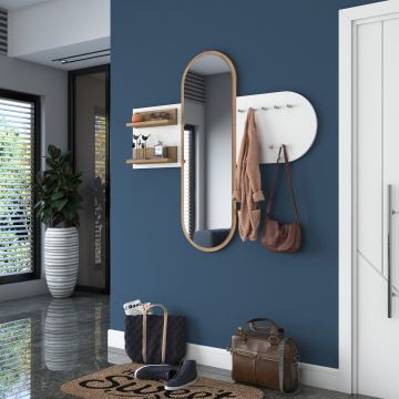 Wren wandkapstok met spiegel | multifunctionele hanger | wit walnoot