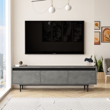 TV-meubel Yardley | 100% Melamine Gecoat | Metalen Poten | Zilver Zwart | 160 cm Breedte