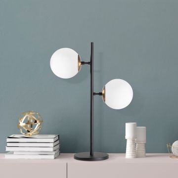 Fulgor Tafellamp | Metalen Lamp | Glazen Kap | 25x18x57 cm | Zwart Goud Wit