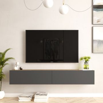 Locelso TV-meubel | Melamine Laag | 18mm Dik | 180cm Breedte | Atlantic Pine Antraciet