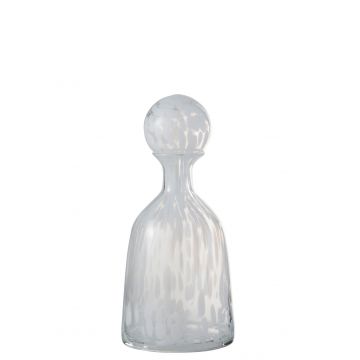 Fles+stop stip decoratief laag glas transparant/wit small