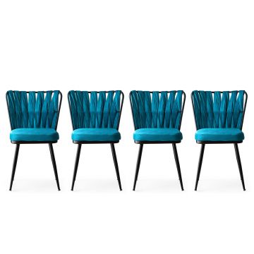 Stijlvolle en comfortabele stoelenset 4-delig Zwart Blauw Fluweel