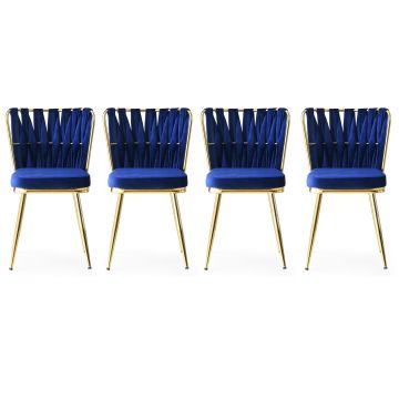 Stijlvolle en comfortabele stoelenset - 4 stuks | Goud marineblauw | 100% metalen frame | Zitting van fluweelstof | 175 kg draagvermogen