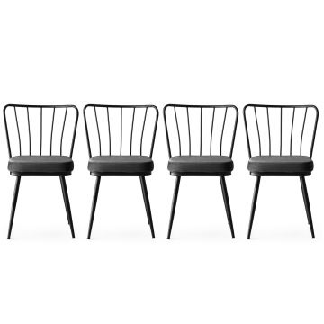 Stijlvolle en comfortabele stoelenset (4 stuks) | Metalen frame, fluwelen zitting | 43x82x42 cm | 175 kg draagvermogen | Zwart