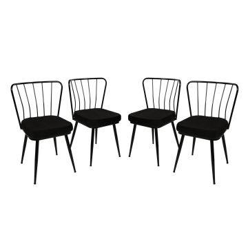 Kieran 4-delige metalen stoelenset | Fluwelen stof en metaal | Zwart