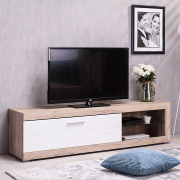 TV-meubel Branco met opklapdeur - hoogglans wit/eik