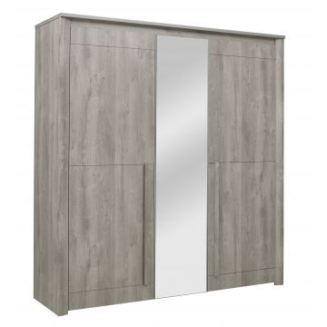 Kledingkast Hayden 205 cm 3 deuren & spiegel - lichtgrijze eik