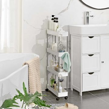 Kunststof opbergmeubel op wieltjes met 4 niveaus voor keuken/badkamer