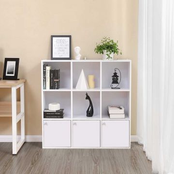 Witte houten boekenkast, 3 kasten, vrijstaande plank